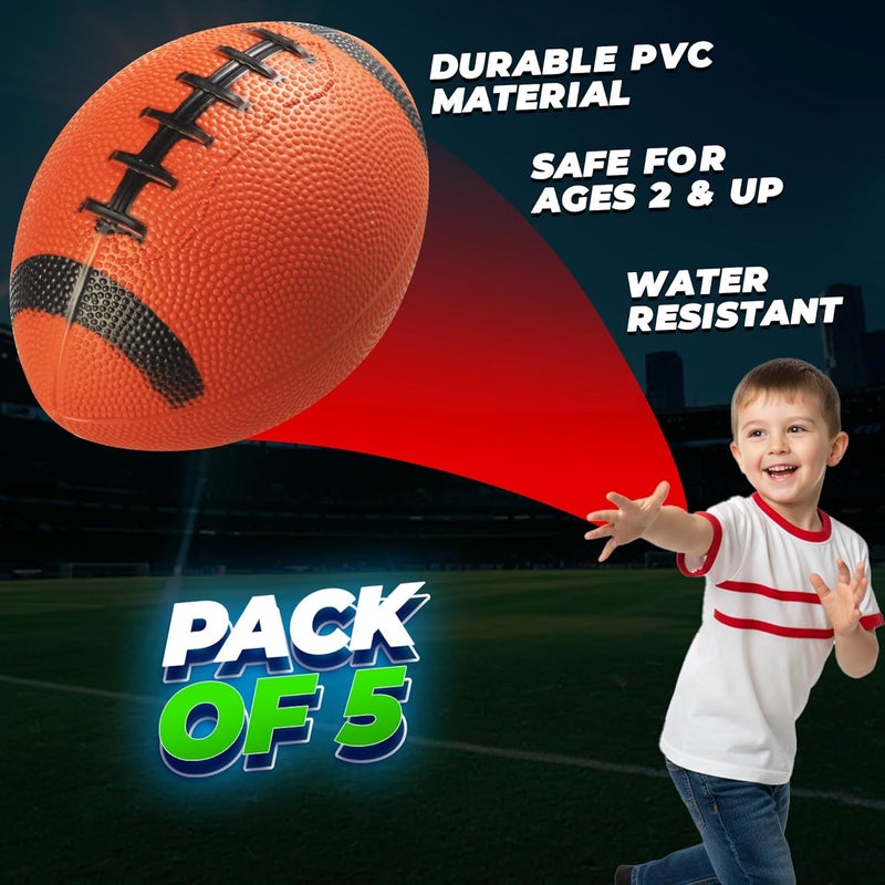 PlayBolt 6-Inch Mini Footballs for Kids (Pack of 5) - Inflatable PVC Football Toys for Boys & Girls w/Hand Pump, Easy to Grip Small Sports Balls for Backyard, Recess, Party Favor, Indoor/Outdoor - Image 5